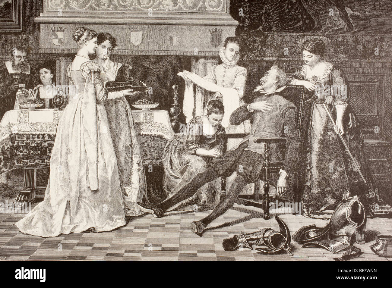 Don Chisciotte in casa del Duca e Duchessa. Una scena del Don Chisciotte di Miguel Cervantes. Foto Stock