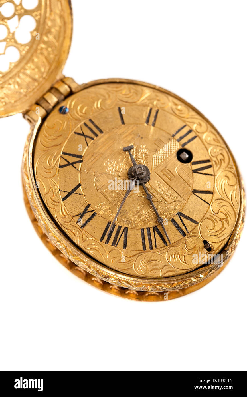 Close-up della storica e antica orologio, lenti macro Foto Stock