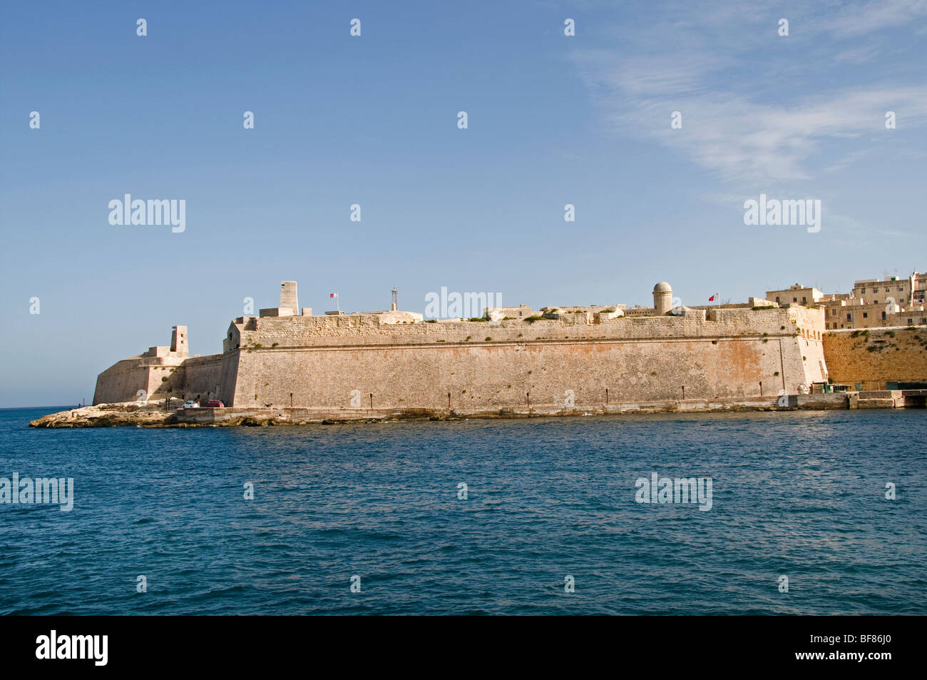 Malta città fortificata città Valletta Porto Mare Foto Stock