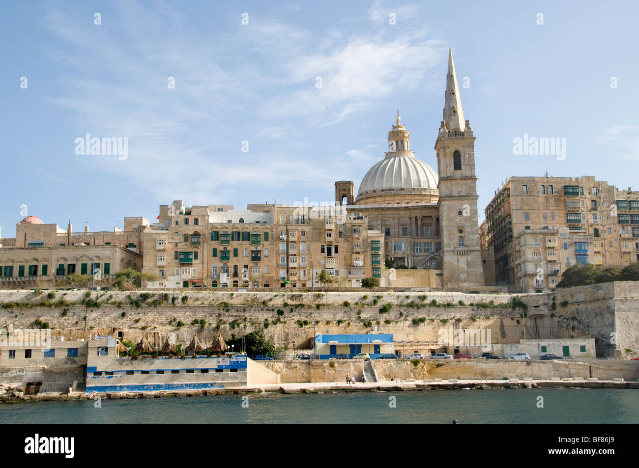 Malta città fortificata città Valletta Porto Mare Foto Stock