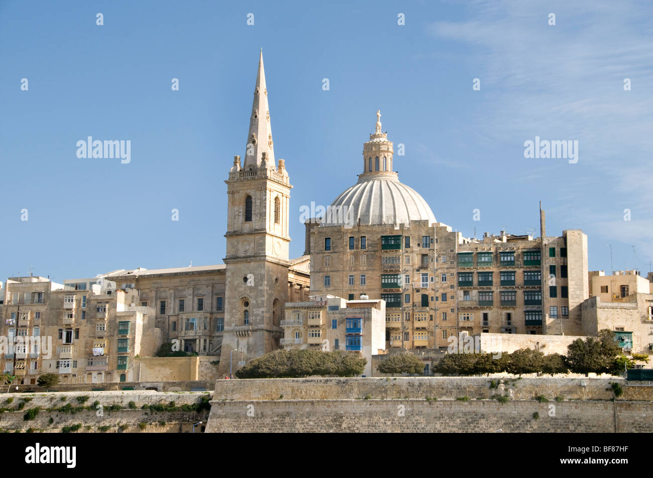 Malta città fortificata città Valletta Porto Mare Foto Stock