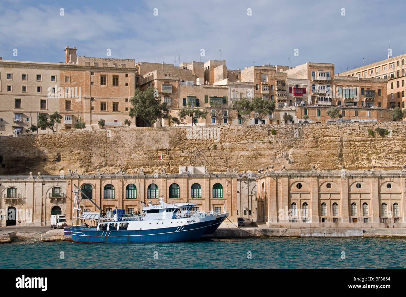 Malta città fortificata città Valletta Porto Mare Foto Stock