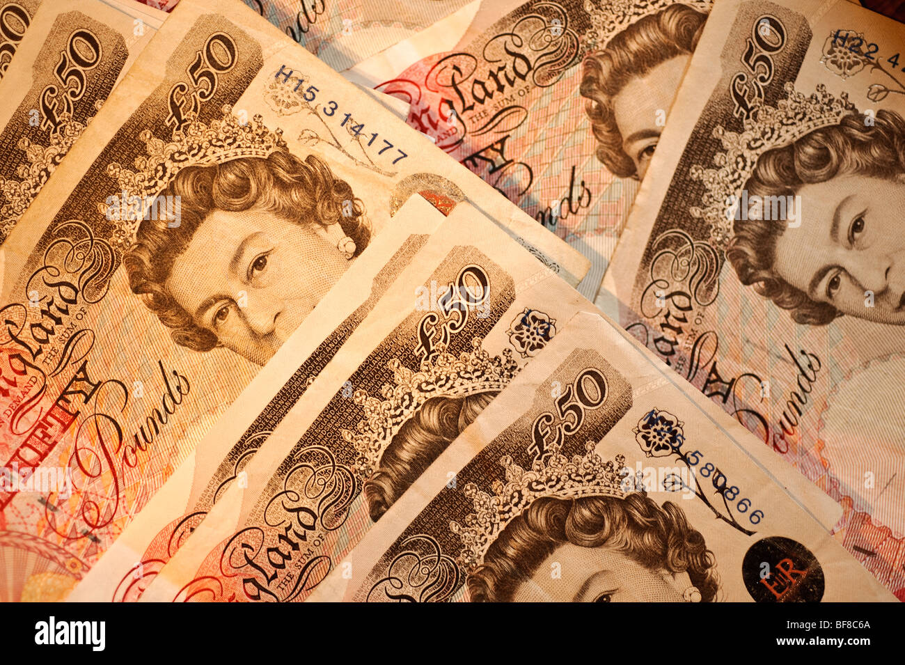 UK £50 note sterling denaro contante in valuta inglese UK Foto Stock