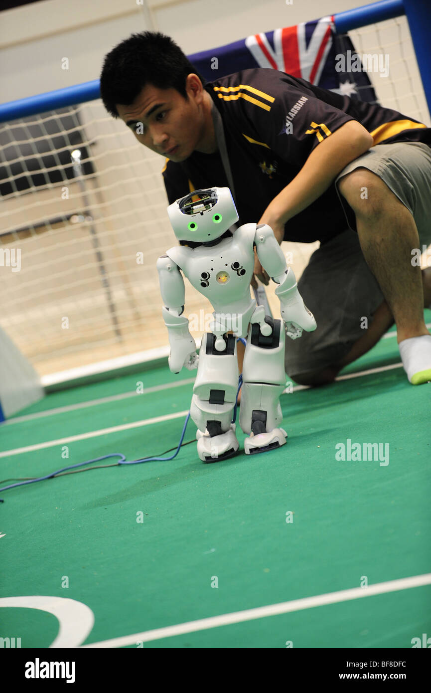 RoboCup 2009, Graz, il robot nel campionato del mondo, robotica umanoide Nao-robot, Human-Robot-l'interazione Foto Stock