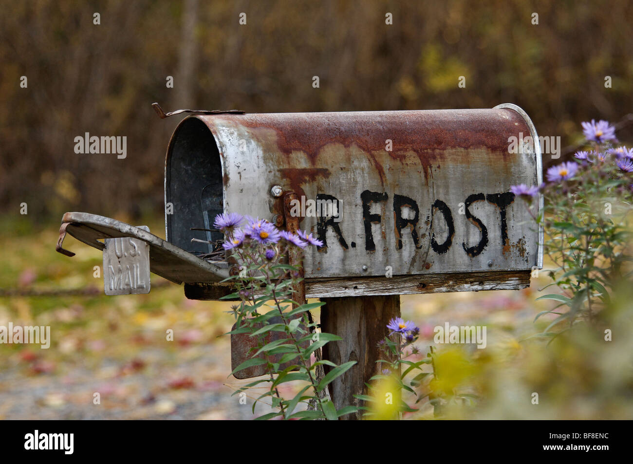 Cassetta postale di Robert Frost della casa nei pressi di Franconia, New Hampshire Foto Stock