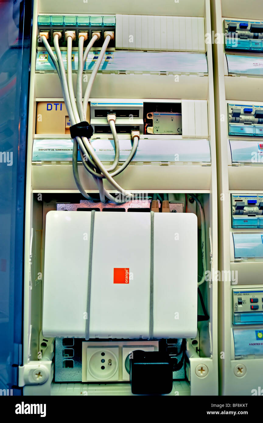 Parigi, Francia, tecnologia "Equipaggiamento elettrico " Trade Show, Be-Green Eco-House, dettaglio "quadro elettrico", Foto Stock