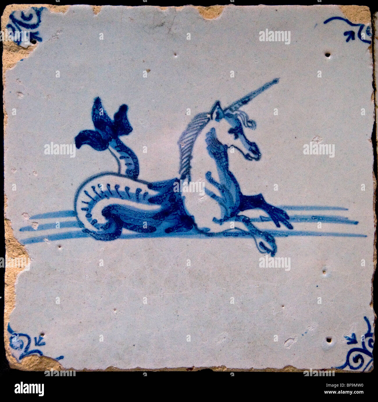 Museum Hoorn Paesi Bassi Olanda unicorn blu piastrella 17 secolo Foto Stock