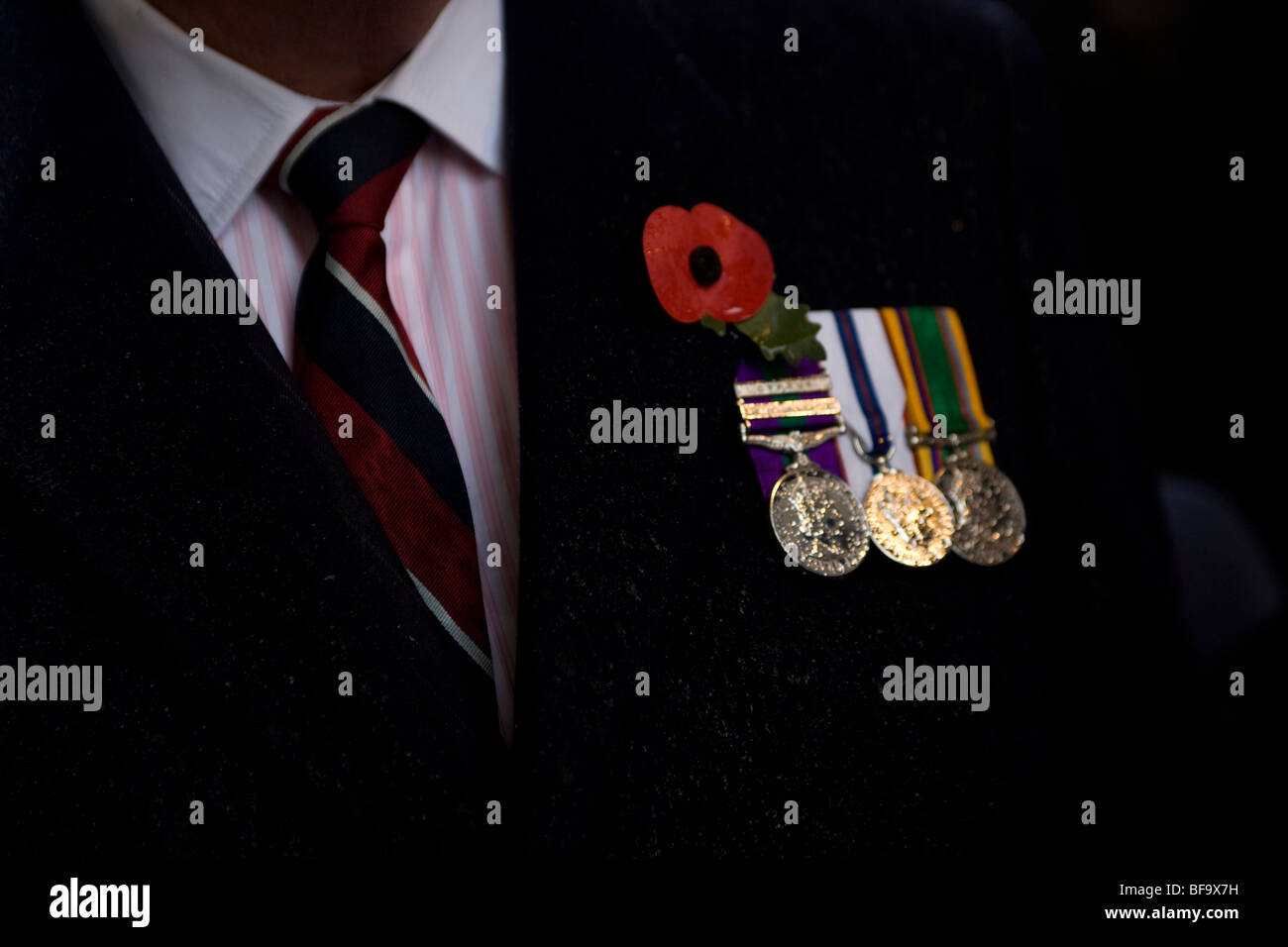 Vedove di guerra e amici indossando le loro medaglie raccolte presso il cenotafio in atto annuale di ricordo per le vittime delle guerre Foto Stock
