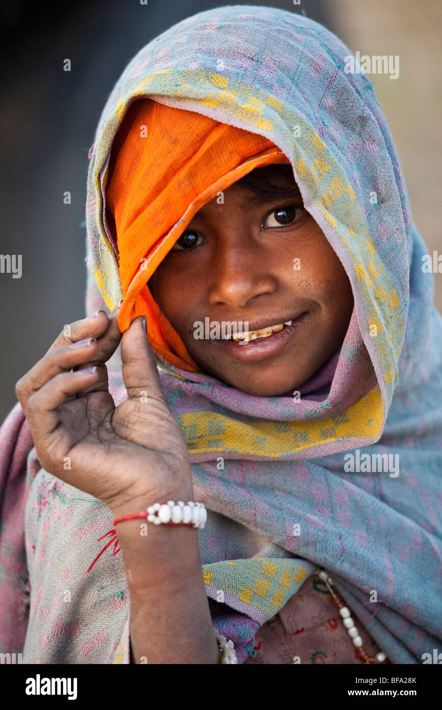 Giovane ragazza in Pushkar India Foto Stock