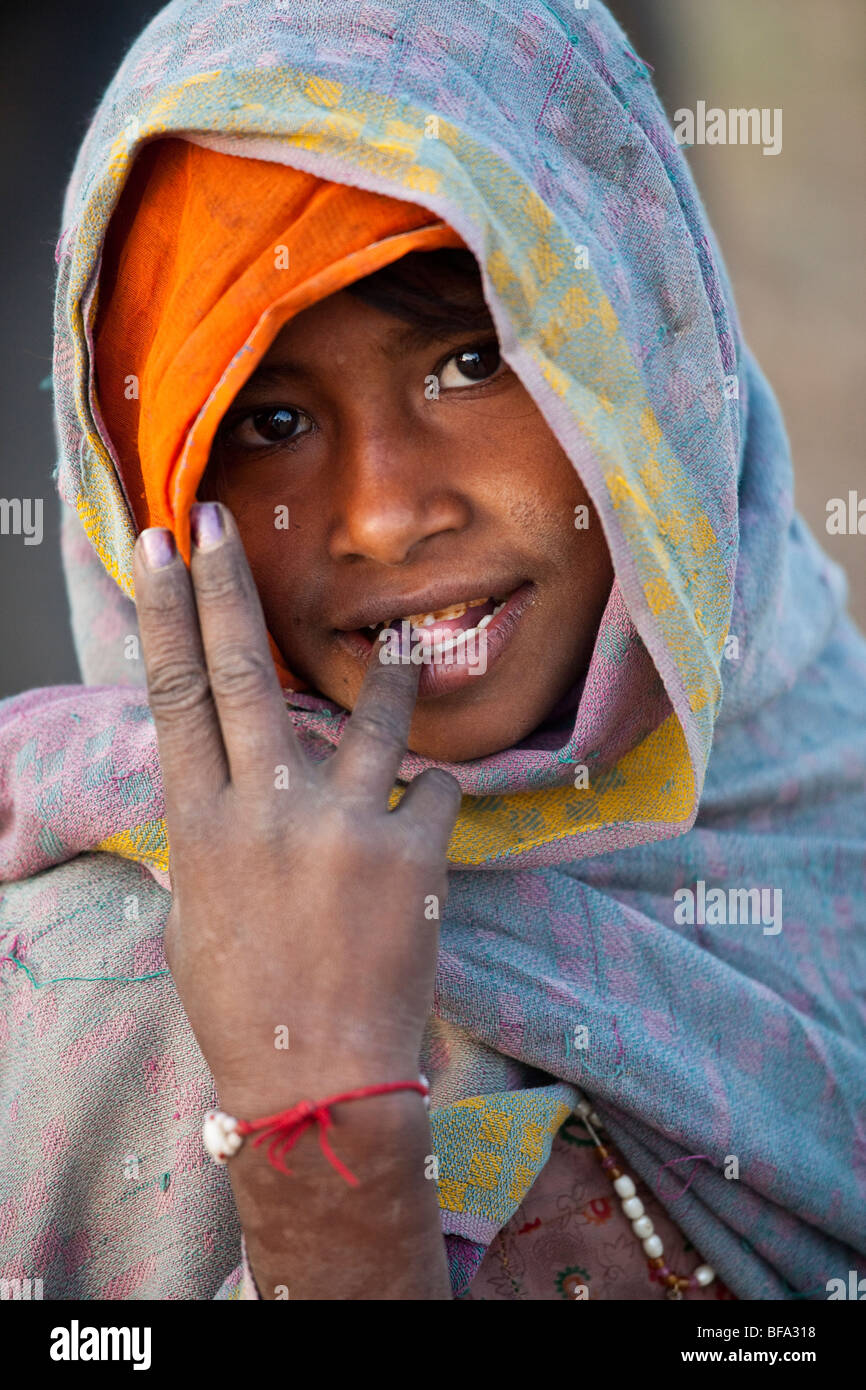 Giovane ragazza in Pushkar India Foto Stock