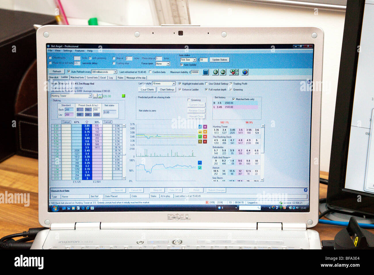 Online trading finanziario BetAngel software schermo Foto Stock