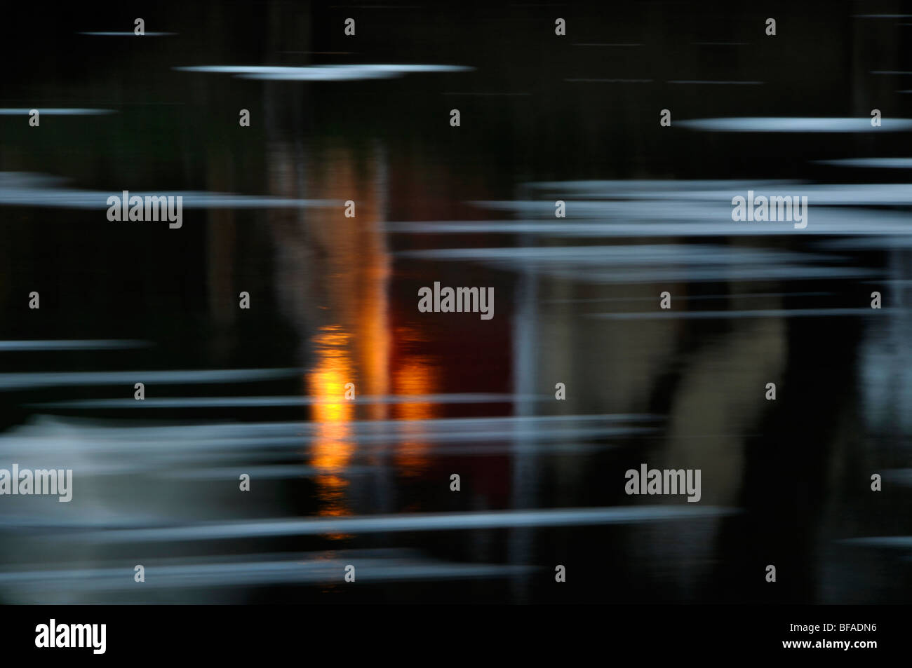 Schiuma di flottante e riflessa tree, Beaulieu river, Inghilterra Foto Stock
