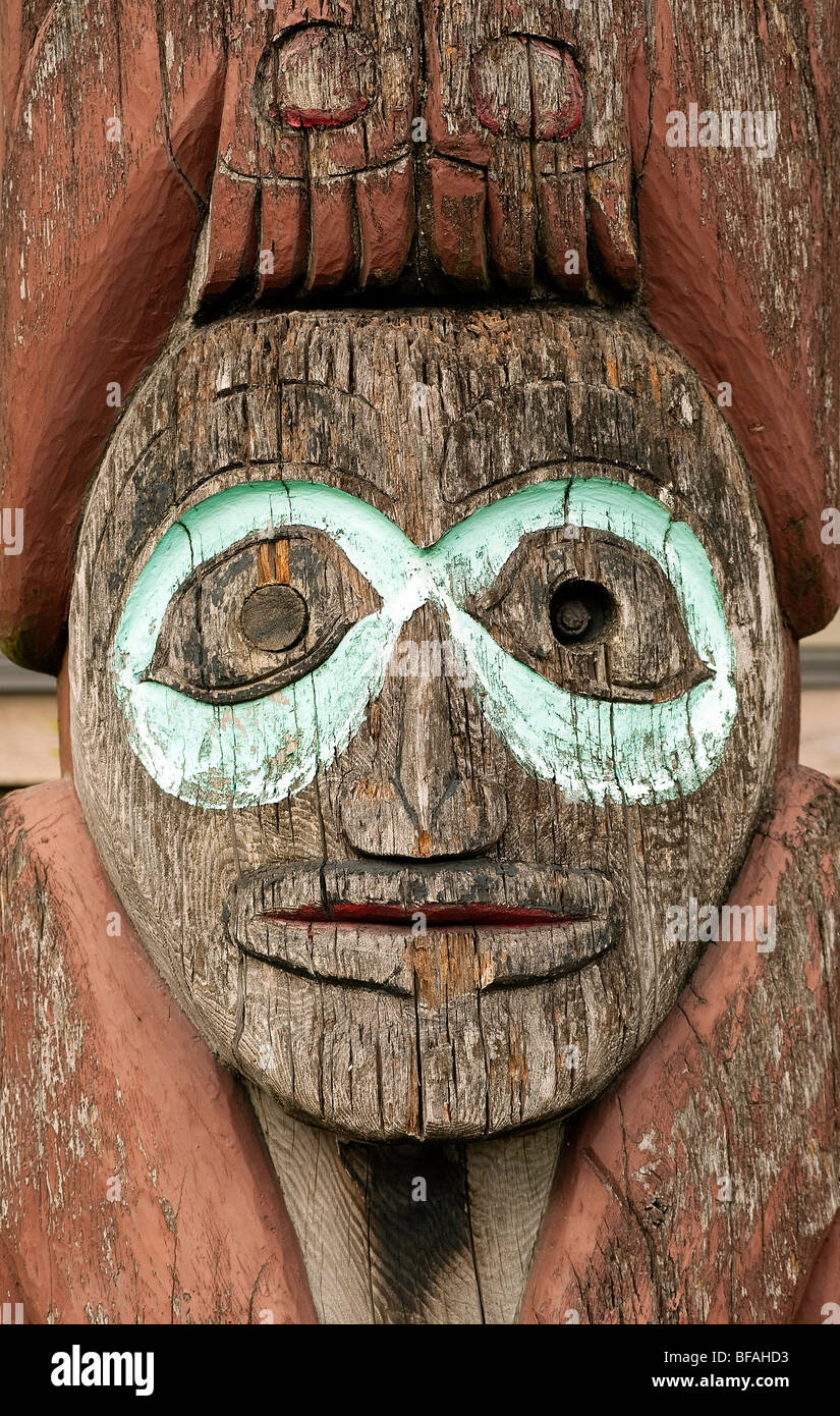 Il totem pole dettaglio, Juneau, Alaska, STATI UNITI D'AMERICA Foto Stock