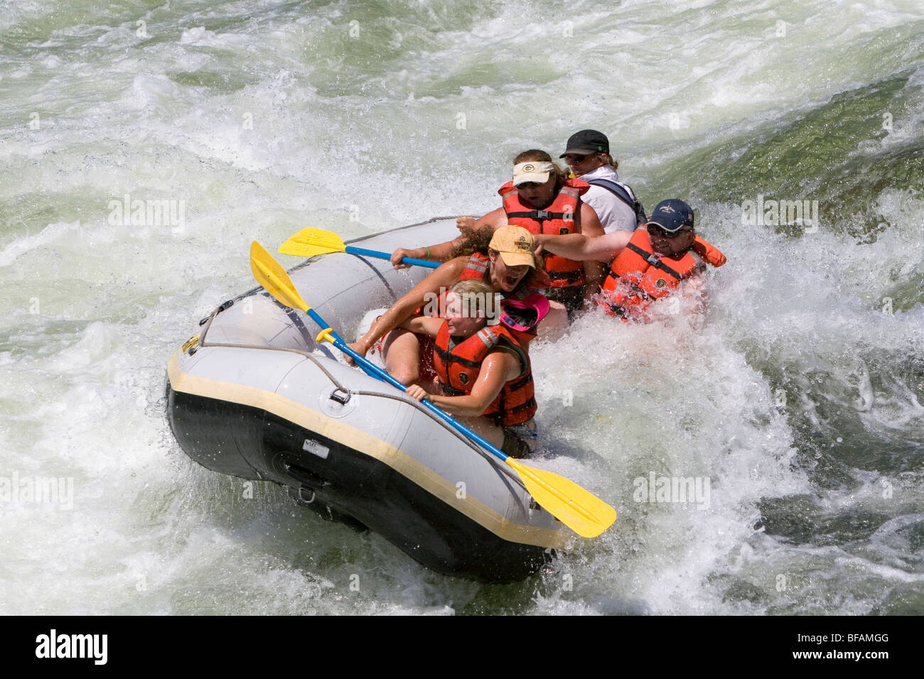Whitewater Rafting il principale fiume Payette in a sudovest Idaho, Stati Uniti d'America. Foto Stock
