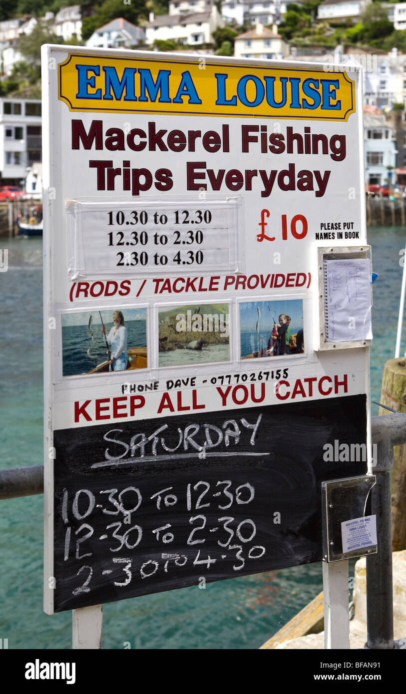 La pesca dello sgombro viaggio Advert Looe Cornwall Inghilterra Foto Stock