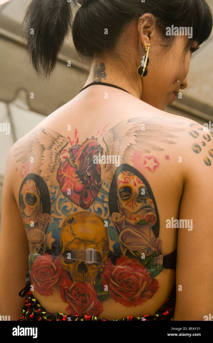 Elaborare tattoo design presso il Festival del tatuaggio a Bangkok in Tailandia Foto Stock