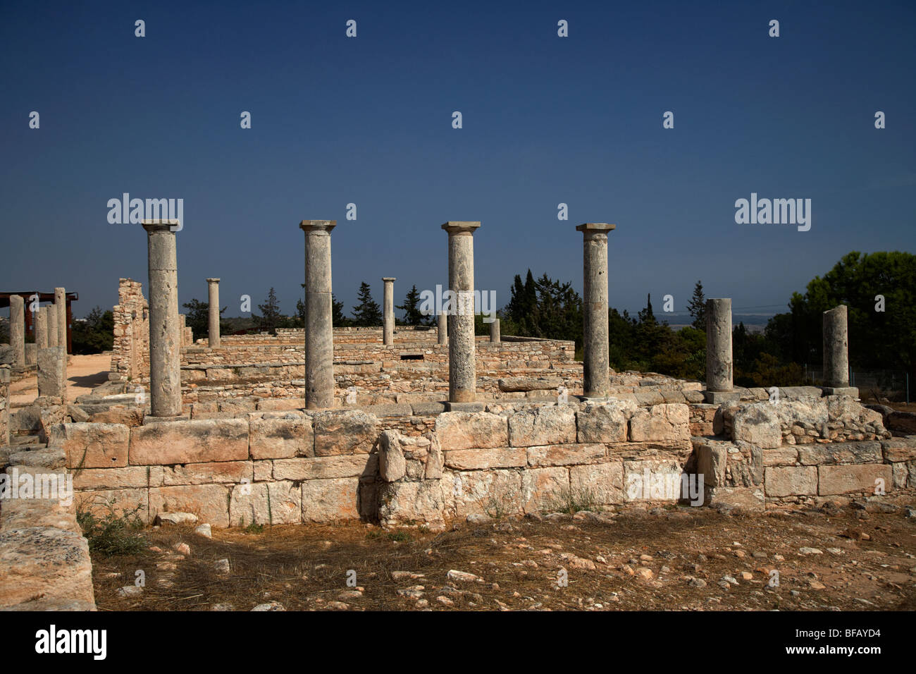 Pilastri all'Apollo Hylates santuario di apollon ylatis a kourion sito archeologico repubblica di Cipro in Europa Foto Stock
