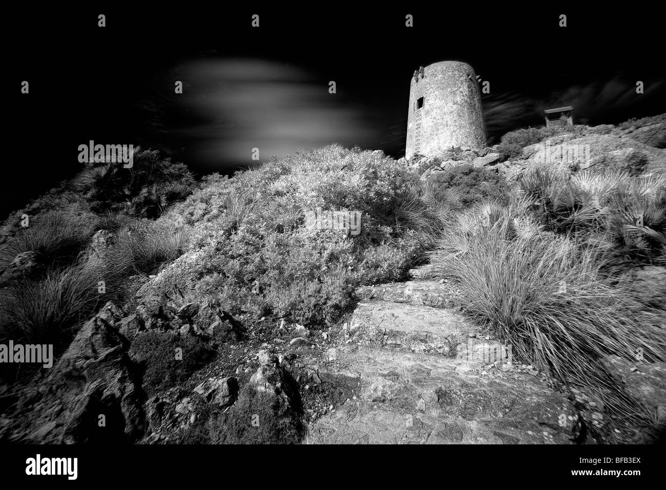 Torre di avvistamento dei pirati, Cap Formentor, Mallorca Foto Stock