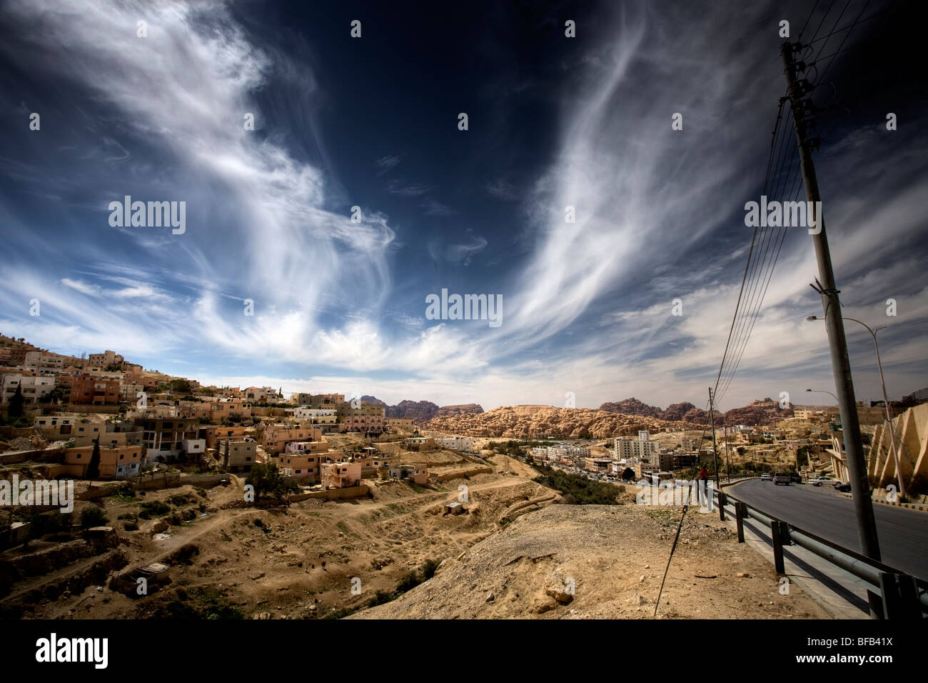 Wadi Musa, cittadina nei pressi di Petra, Giordania Foto Stock