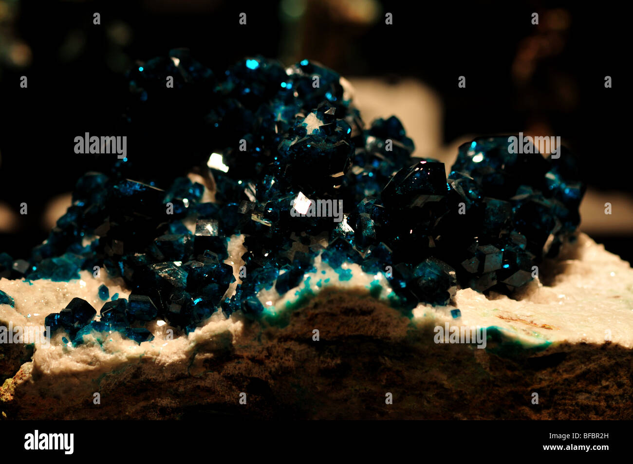 Verde scuro dioptase cristalli. Silicato di rame (CuSiO3·H2O). Foto Stock