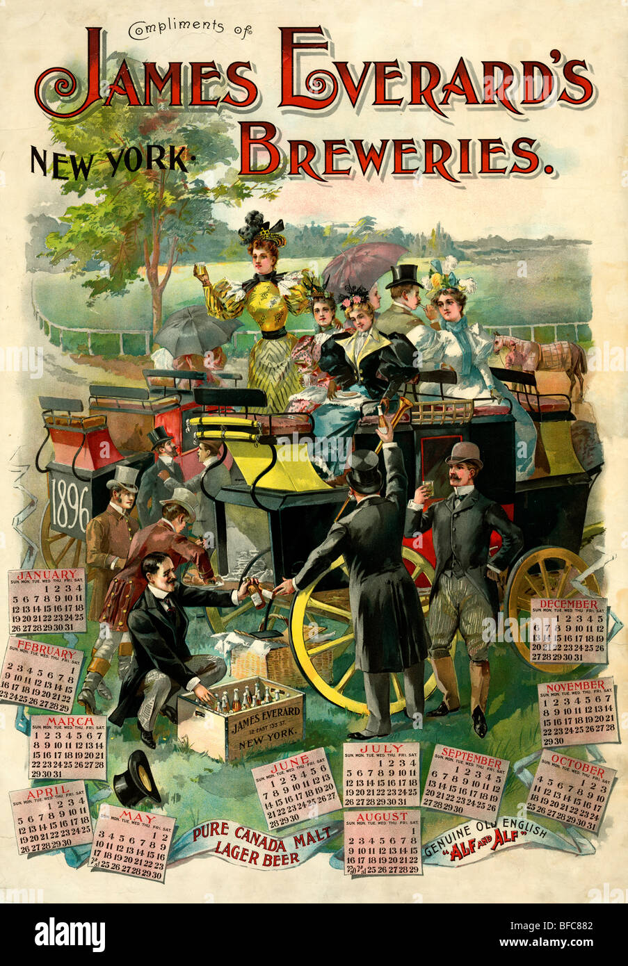 1896 Calendario omaggi di James Everard di birrifici, New York Foto Stock