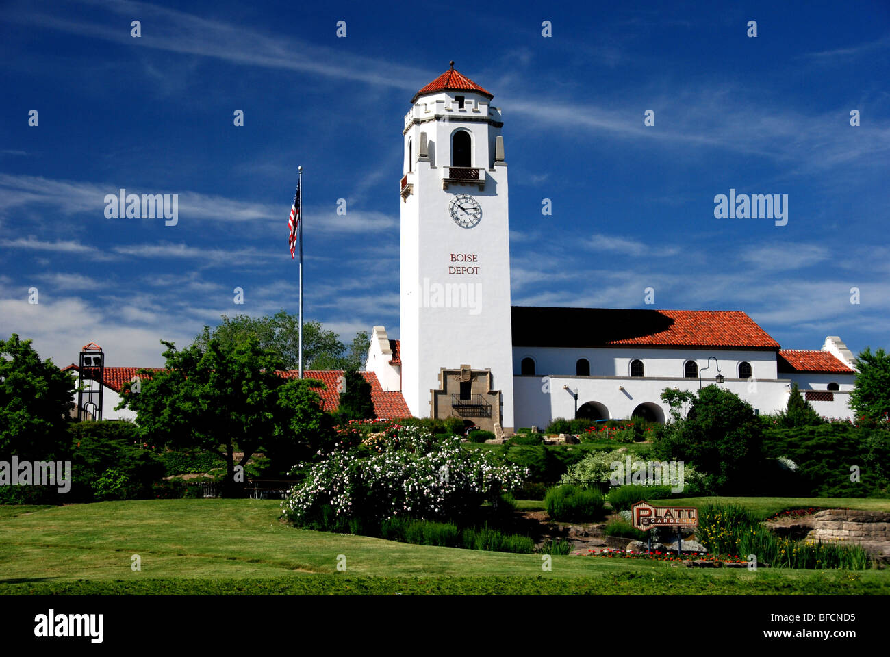 Il deposito di Boise, un pensionato della Union Pacific Railroad Station, è un punto di riferimento a Boise, Idaho. Foto Stock