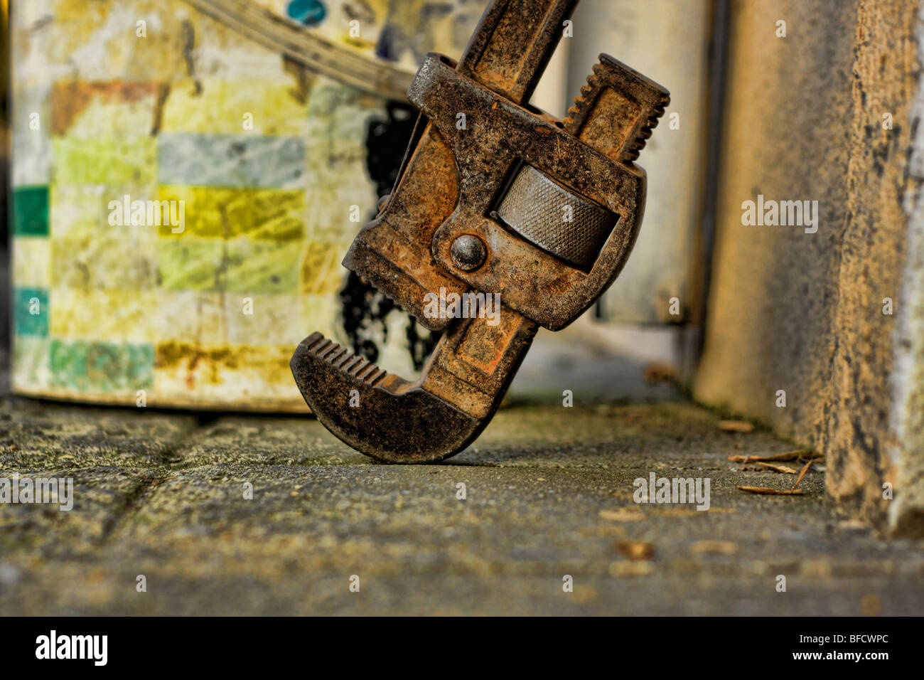 Chave inglesa de enferrujado in metallo Foto Stock
