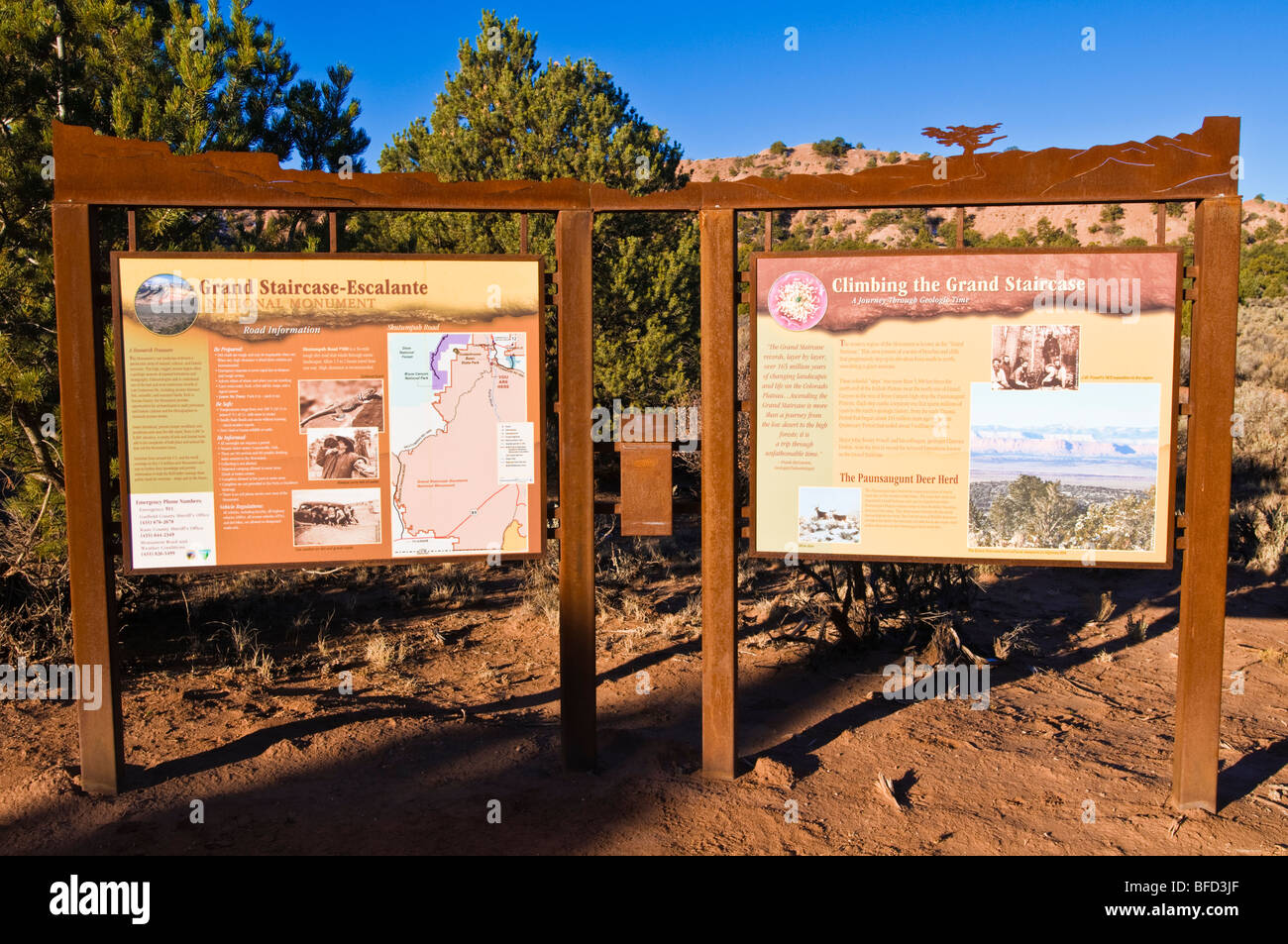 Indicazioni interpretative e mappa di Grand Staircase-Escalante monumento nazionale, Utah Foto Stock