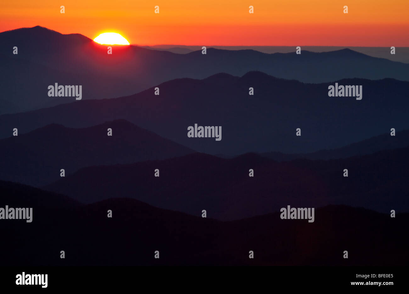 Tramonto, Clingman la cupola, Great Smoky Mountains National Park, Tennessee Foto Stock