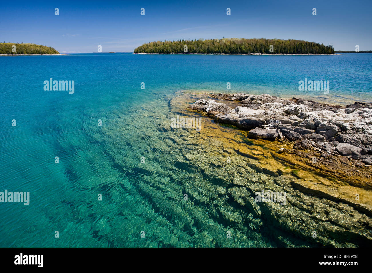 Piccola isola nell'Fathom cinque National Marine Park, Lago Huron, Ontario, Canada Foto Stock