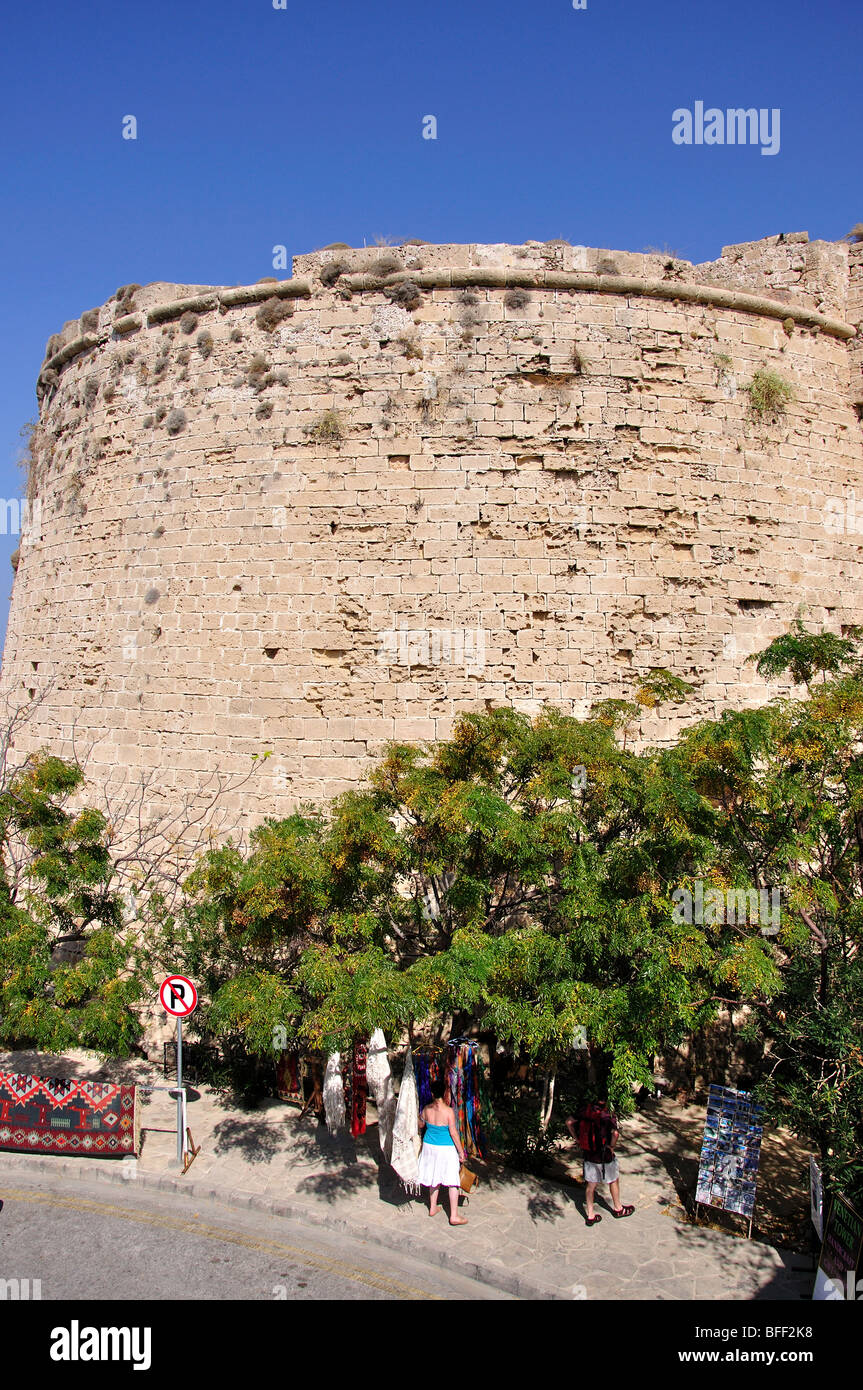 Round Tower, Kyrenia Castello, Kyrenia, Kyrenia District, la parte settentrionale di Cipro Foto Stock