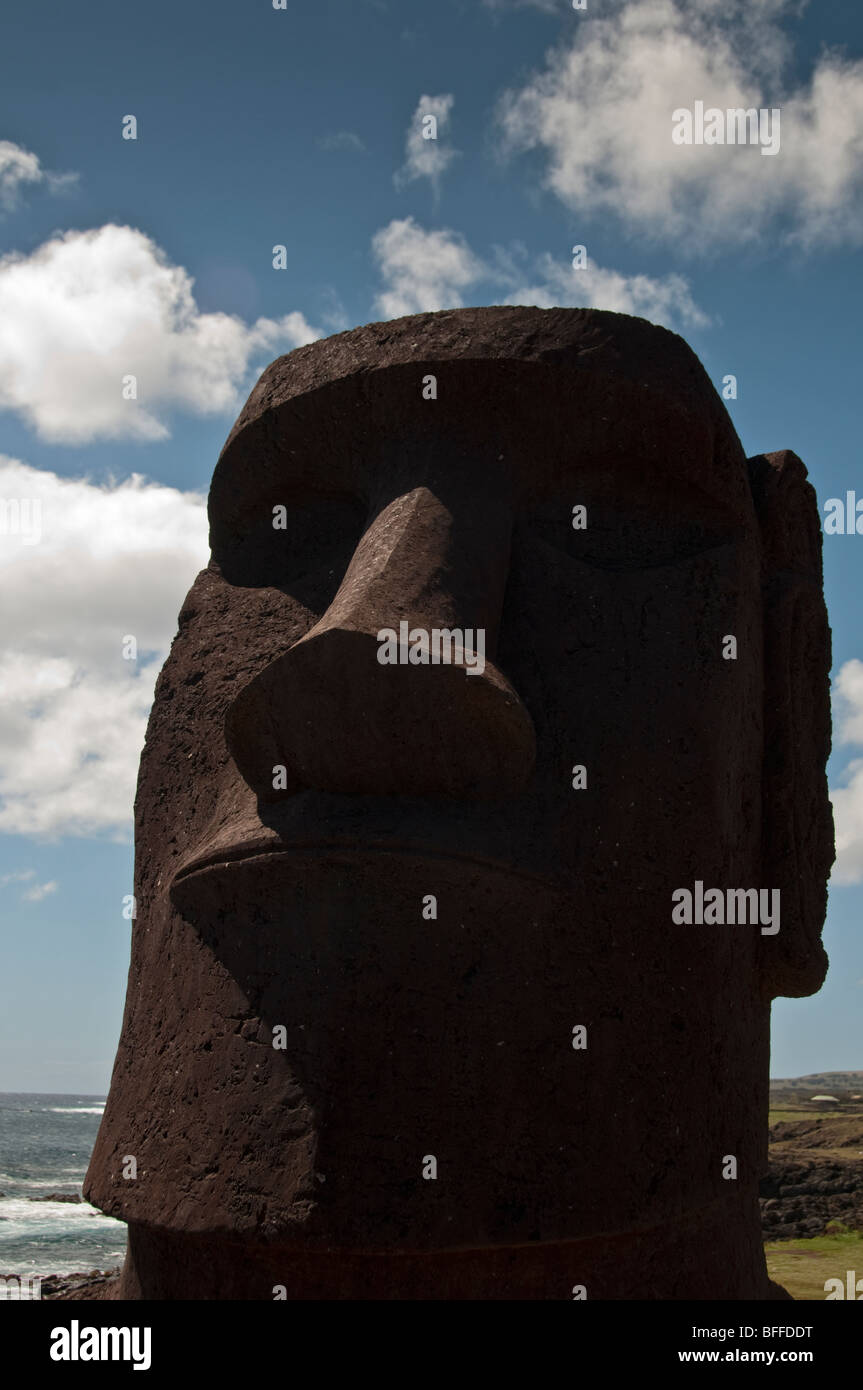 Isola di Pasqua Testa, Moai statue a Ahu Tahai sito. Foto Stock