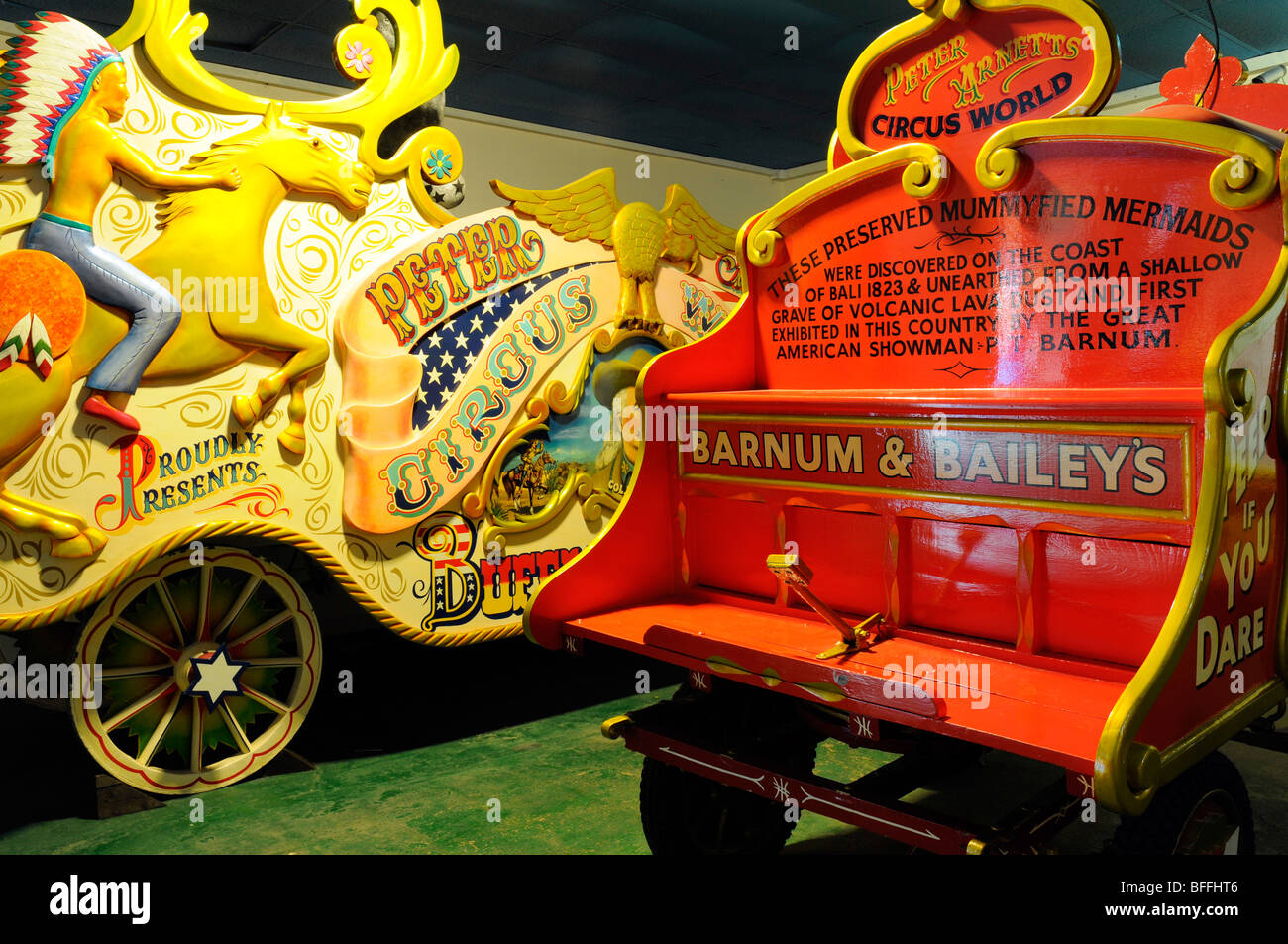 Barnum e Baileys circus carro, Wookey Hole museo. Foto Stock