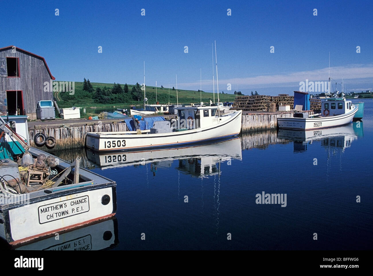 Barche da pesca in porto, fiume francese, Prince Edward Island, Canada Foto Stock