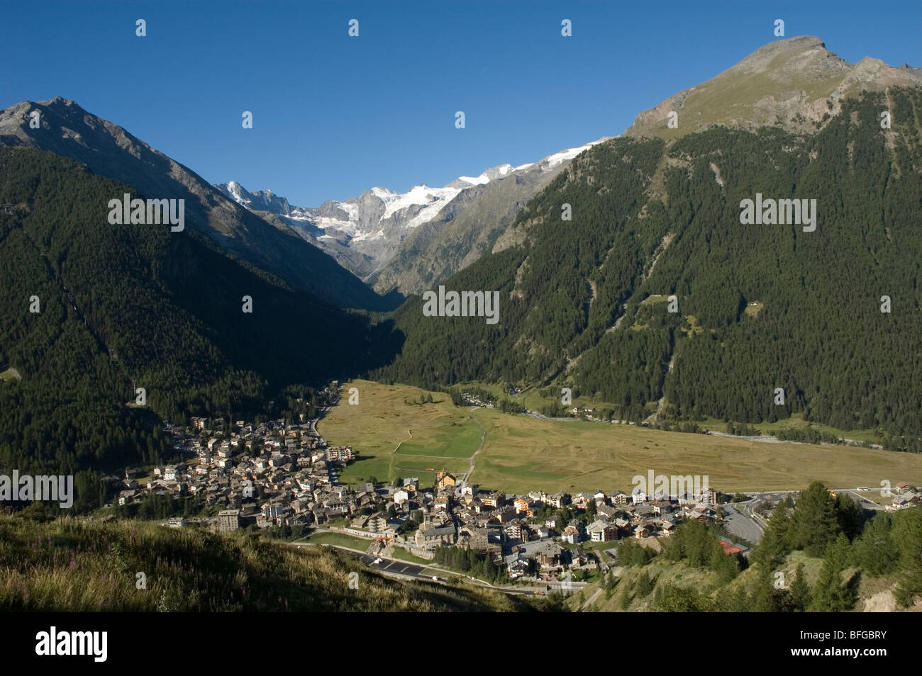 Vista di Cogne, in Val d'Aosta, Valle d'Aosta, Italia Foto Stock