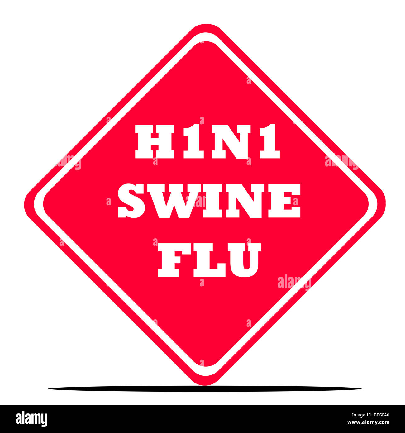 Red H1N1 di influenza suina di diamante a forma di segno isolato su sfondo bianco. Foto Stock