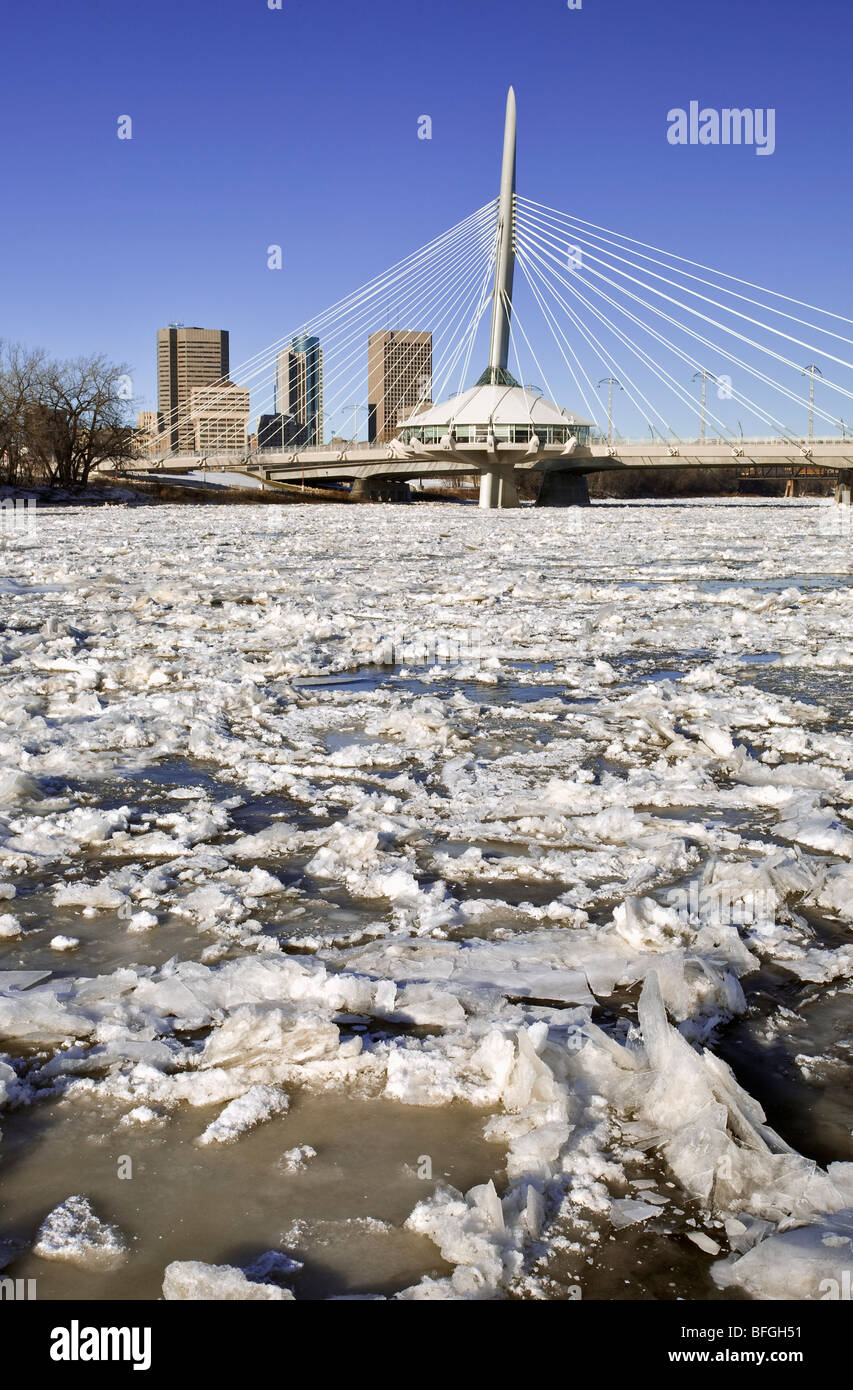 La formazione di ghiaccio sul Fiume Rosso, Winnipeg, Manitoba, Canada Foto Stock