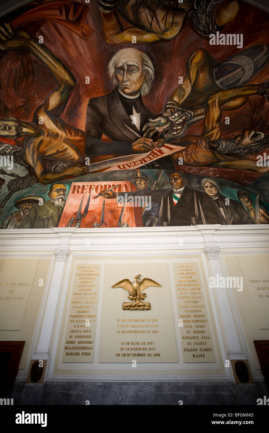 Miguel Hidalgo murale di Jose Clemente Orozco, il Palacio del Gobierno/City Hall, Guadalajara, Messico Foto Stock