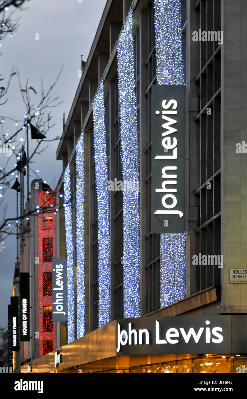 John Lewis Store i segni e le luci di Natale Foto Stock
