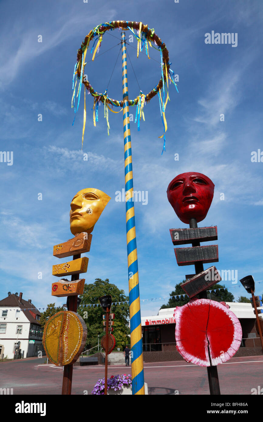 D-Bohmte, Hunte, Midland Canal, Duemmer, Osnabrueck paese, Bassa Sassonia, Battaglia della foresta di Teutoburgo duemila anni fa tra i teutoni e i Romani in Kalkriese, progetto espositivo "Modifica segni di guerra al pezzo i segni", nell'anno anniversario 2009 due thousa Foto Stock