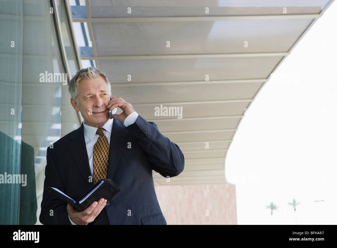 Imprenditore tramite telefono cellulare azienda giorno planner Foto Stock