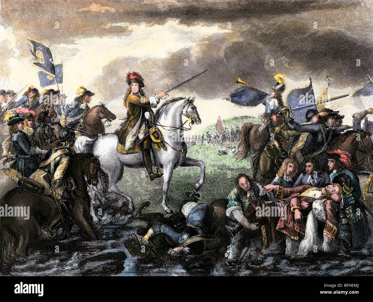 Guglielmo d Orange, più tardi re Guglielmo III d'Inghilterra, leader dell'esercito Olandese in Inghilterra la Gloriosa Rivoluzione. Colorate a mano di mezzitoni una illustrazione Foto Stock