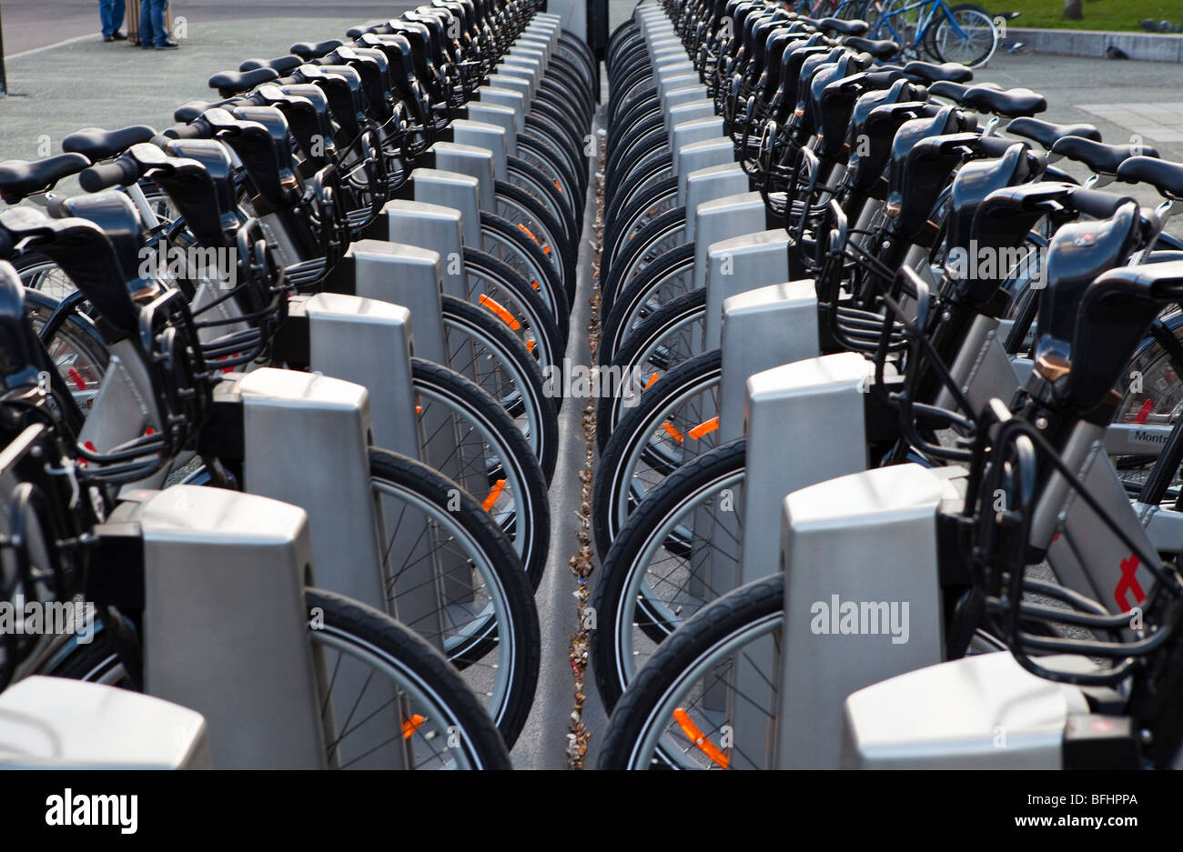 Pubblico di noleggio di biciclette a Montreal, Quebec, Canada Foto Stock