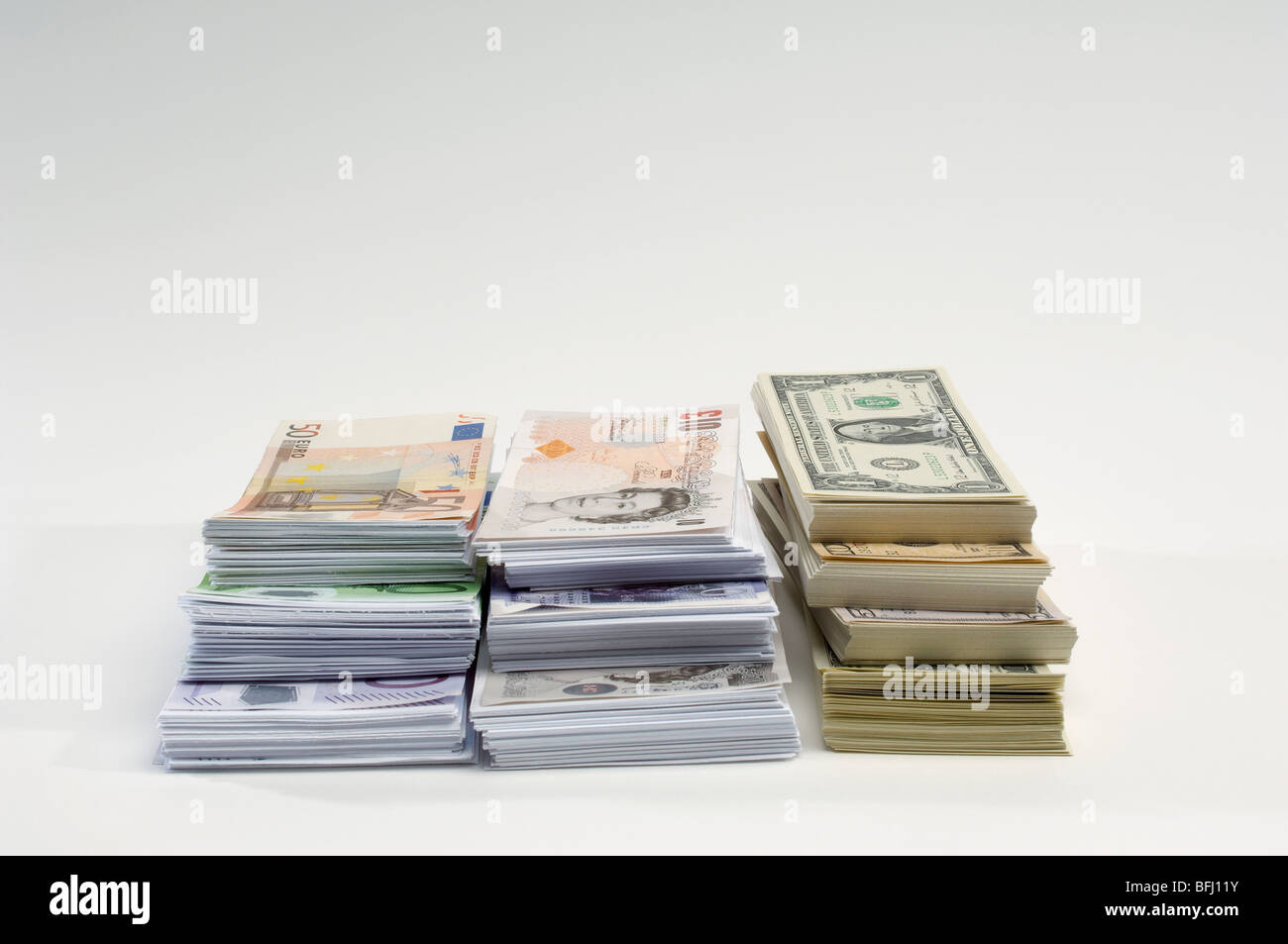 Americana, britannica e in euro e in valuta della carta Foto Stock