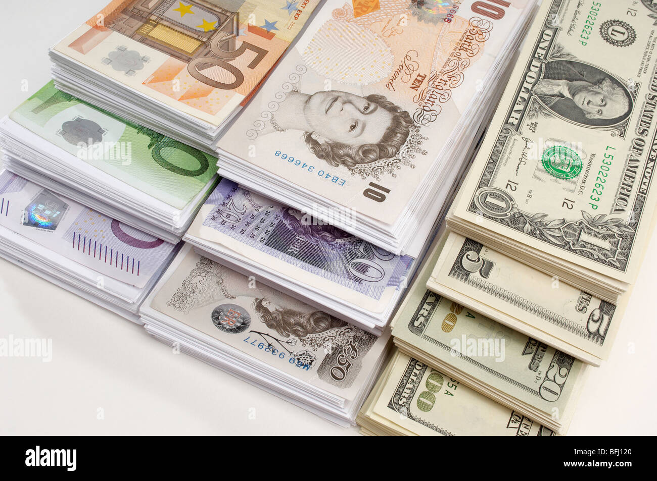 Americana, britannica e in euro e in valuta della carta Foto Stock