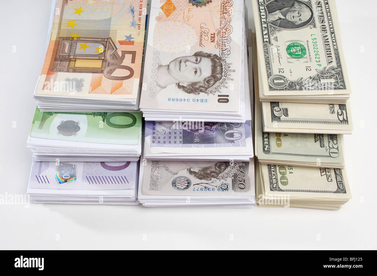 Americana, britannica e in euro e in valuta della carta Foto Stock