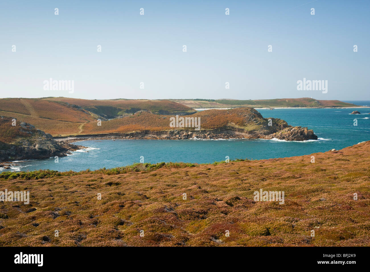 La vista della baia grande su San Martin's, Isole Scilly Foto Stock