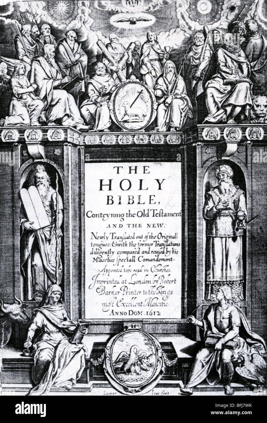 KING JAMES BIBLE 1612 - Pagina del titolo Foto Stock