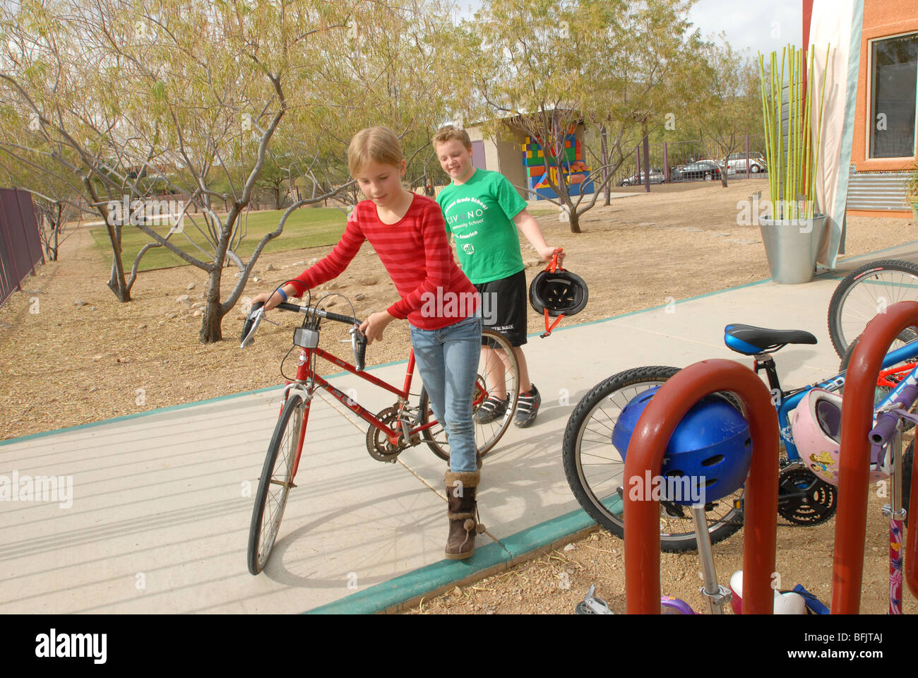 Civano comunità Scuola di Tucson, Arizona, USA, ha vinto il primo premio in un concorso nazionale come la scuola più verde in America. Foto Stock