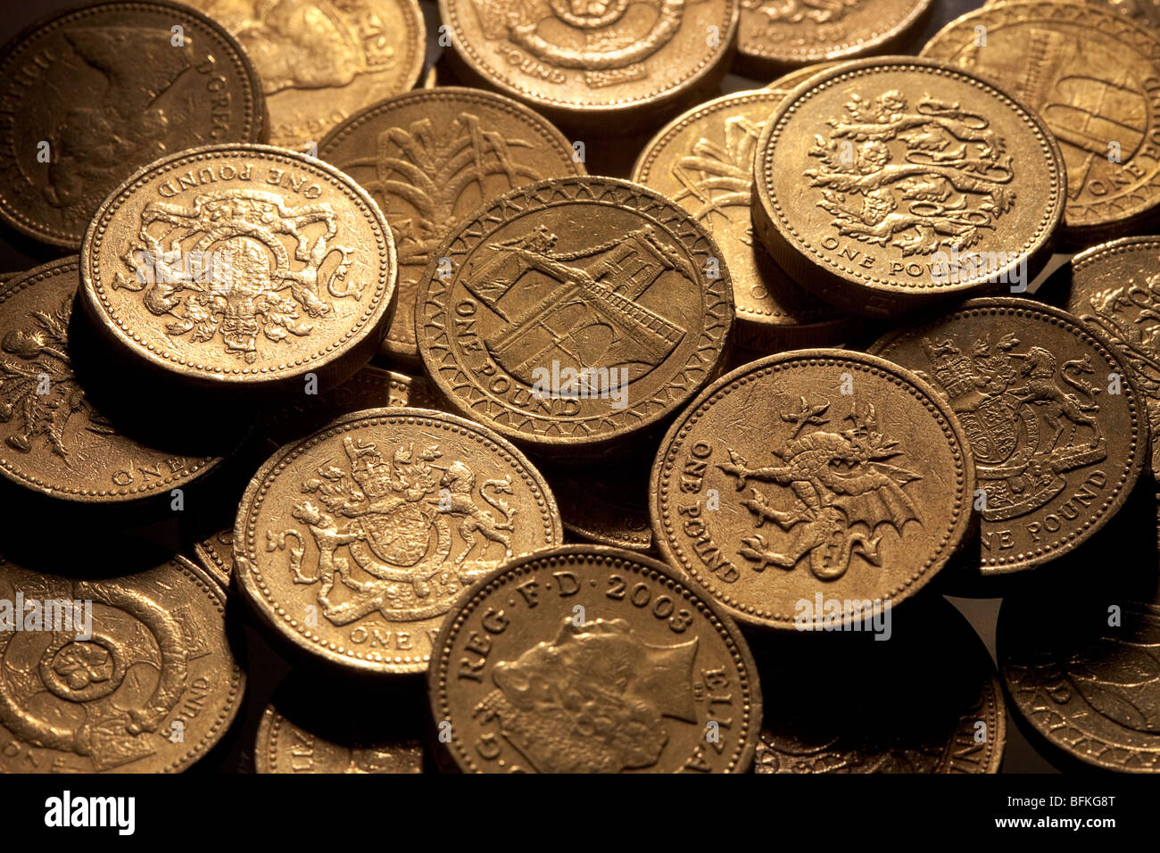 Valuta britannica Sterling Pound monete Foto Stock